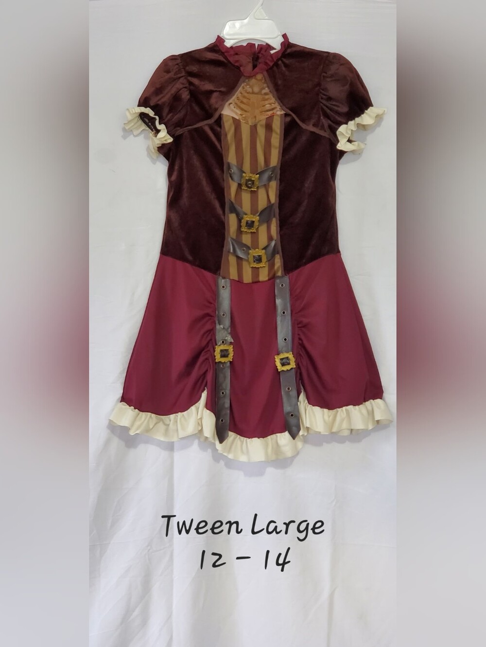 Girls Tween Burgundy and Brown Pirate Steam Punk Costume Dress